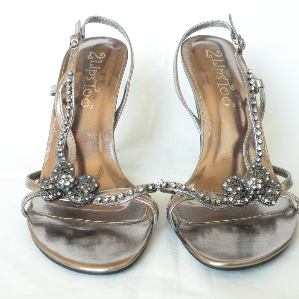 2 Lips Too Silver Elegant Evening Rhinestone Slingback Gileyla Heels Shoes 6.5